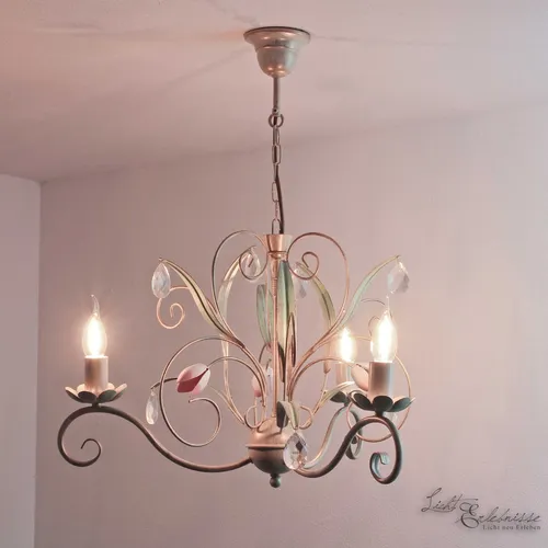 Pendelleuchte Weiß 3x E14 Ø62cm Kronleuchter Hängelampe Floral innen Esstisch