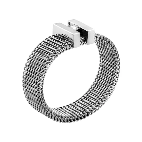 meditoys · Ring aus Edelstahl für Damen · Edelstahl-Mesh-Ring mit einem Kristallstein · Breite 5mm