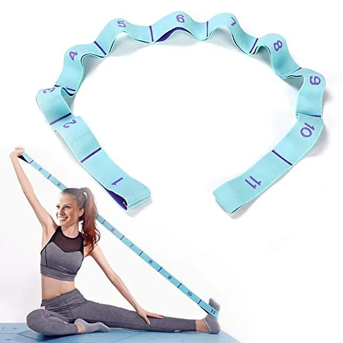 DEHUB Yoga Stretching Band, Gymnastikband Mit 11 Schleifen, Stretch Gurt, Leicht Zu Tragender Und Hochelastischer Widerstandsbänder, Ideal Für Dehnübungen (Blau)