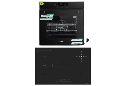 KB Elements Induktions Herd-Set 60 cm mit 5-Zonen Kochfeld - Herdset mit leistungsstarkem Einbaubackofen (3000W) und innovativem 5-Zonen Induktionskochfeld für energieeffizientes Kochen. Genießen Sie 15 Funktionen und einen praktischen Teleskopauszug für mehr Komfort.