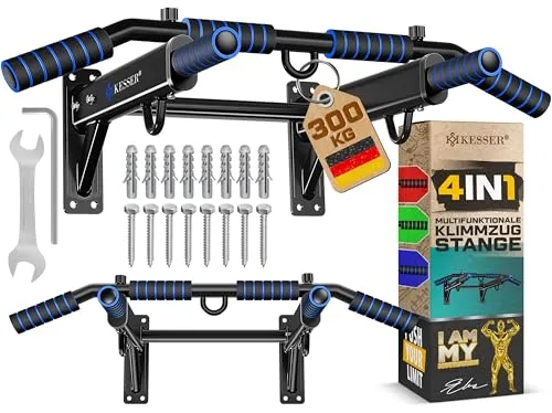 KESSER 4in1 Klimmzugstange zur Wandmontage - Klimmzugstange für effektives Ganzkörpertraining mit rutschfesten Griffen, vielseitigen Griffpositionen und stabiler Bauweise für bis zu 300 kg Belastung.