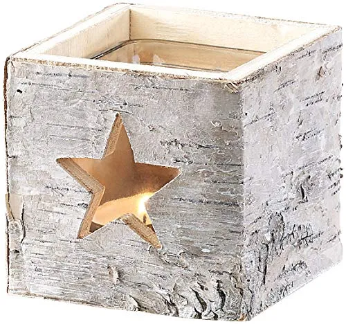 Britesta Weihnachtswindlichter: Windlicht aus Holz mit Stern-Motiv und herausnehmbarem Teelicht-Glas (Tischdekorationen, Tischwindlichter, Weihnachtsbeleuchtung)