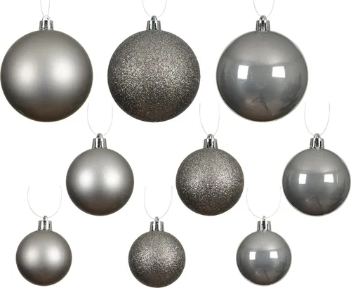 Weihnachtskugeln Kunststoff 4-6cm Mix 30er Set - Zart Grau