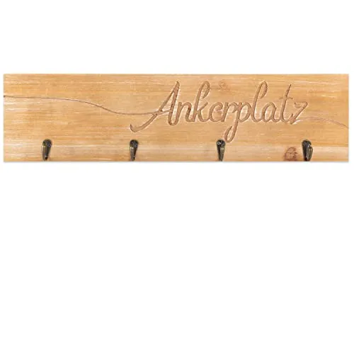Logbuch-Verlag Hakenleiste Ankerplatz aus Holz Metall mit 4 Haken braun Garderobe Wandhaken für Badezimmer Eingang Flur 60 x 15 cm