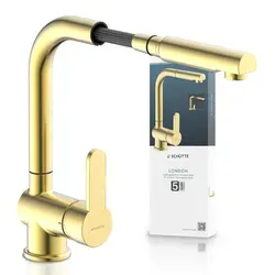 79770U LONDON Spültischarmatur, Gold gebürstet mit herausziehbarem Auslauf - Elegante Küchenarmatur mit 360° schwenkbarem Auslauf und herausziehbarem Schlauch für flexible Anwendungen. Ideal für Doppelspülbecken und einfache Montage ohne Fachkenntnisse.