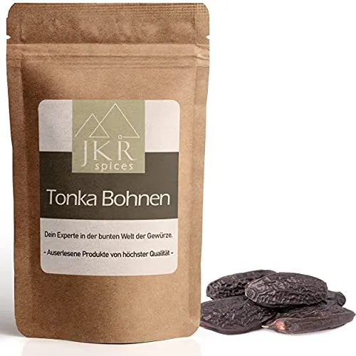 JKR Spices Tonkabohnen ganz 50g - Tonca Bohnen aus Brasilien - süßer Geschmack | Ideal zum Backen und als Vanille Ersatz | naturbelassen ohne Zusätze | Tonka Bean CO² neutral verpackt