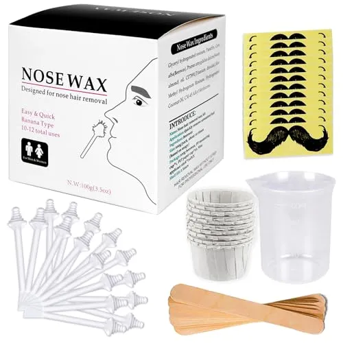 Nose Wax Kit Nasenhaar Wachs Haarentfernung Set für Männer und Frauen 100 g Nasenhaarwachs, 20 sicheren Spitzenapplikatoren, 10 Behältern und 10 Schnurrbart Schablonen Sicher, einfach, schnell