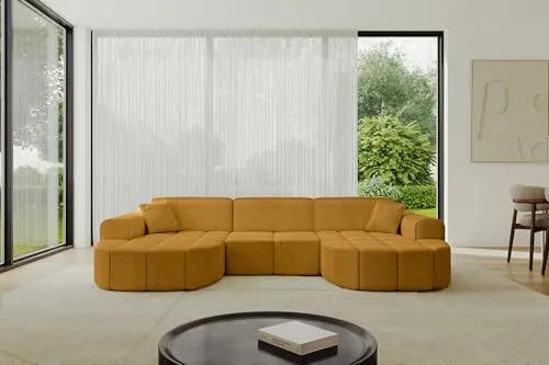ALTDECOR Ecksofa in U-Form Corner Sofa Bett Eckcouch Couch L-Form Wohnlandschaft Cauchsofa Livo-U1-315x173x79,5 cm Senfgelb