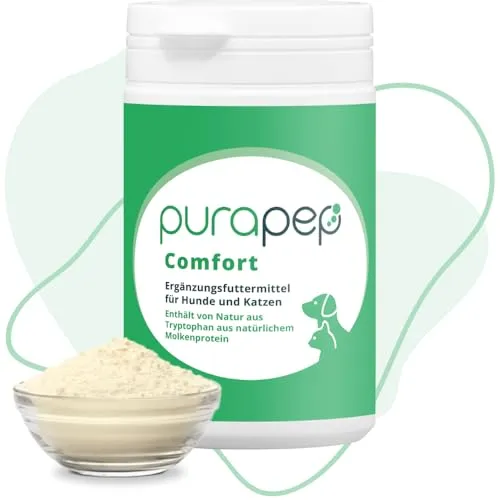 purapep Comfort Pulver für Hunde & Katzen – Stresslinderung & Entspannung - Entspannungs- & Anti-Stress-Mittel für Hunde, fördert natürliche Ruhe und Schlaf durch L-Tryptophan und B-Vitamine. Ideal für stressige Situationen wie Silvester.