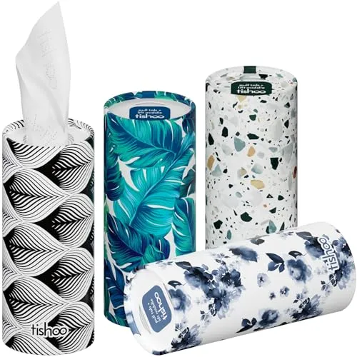 tishoo extra weiche 4-lagig Taschentücher mit Feuchtigkeitscreme | für Becherhalter im Auto, Zuhause und Reisen | 4 Tuben in kunststofffreier Verpackung | Mixed/Mayfair
