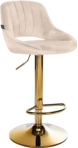 CLP Barhocker Milet - Höhenverstellbar & Drehbar in Creme mit Gold - Komfortabler Barhocker mit gepolsterter Sitzfläche und Rückenlehne. Höhenverstellbar von 60 bis 81 cm, ideal für verschiedene Tresenhöhen. Modernes Design mit pflegeleichtem Samtbezug und robustem Metallgestell.