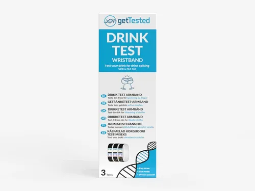 GetTested International AB Drogen-Schnelltest Getränketest-Armband, 2 Messparameter, Einzeltest, 1-tlg., Drink-Check Selbsttest-Armband, Diskreter Getränketest im Armbandformat
