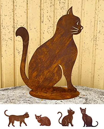 Gartenfigur Katze sitzend 45x35cm auf Platte Edelrost Wetterfest Rost Metall Rostfigur Katzen Tier von Steinfigurenwelt