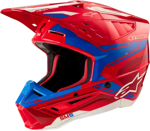 Alpinestars S-M5 Action 2 Motocrosshelm - Rot/Blau/Weiß - L - Motorradhelm mit optimalem Schutz und Komfort, Leichtgewicht mit verbesserter Aufpralldämpfung und ECE 22.06-Zertifizierung für sichere Fahrten.