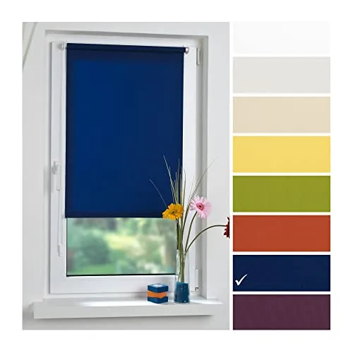 Liedeco® Rollo Klemmfix - 80 x 150 cm blau (Breite x Höhe) / lichtdurchlässig Blickdicht und stufenlos verstellbar/leichte Innen-Montage ohne Bohren mit Klemmträger / 123 montiert