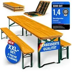 Bierzeltgarnitur 220cm klappbar 2er-Set für 10 Personen - Ideal für Gartenpartys! Diese stabile Bierzeltgarnitur von CASARIA® bietet Platz für 10 Personen. Klappbar, wetterfest und aus hochwertigem Tannenholz – perfekt für gesellige Runden im Freien.