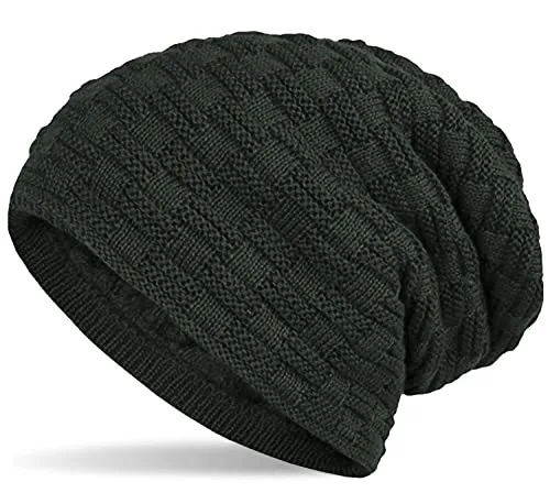 Hatstar Warme gefütterte Feinstrick Beanie Mütze | mit Flecht Muster und sehr weichem Fleece Innenfutter | Wintermütze für Damen Herren - Unisex (14 | Olive)
