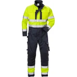 Fristads Flame High Vis Winteroverall Kl. 3 8088 FLAM 125948 - Warnschutz-gelb/Marine - M - Flammhemmender Winteroverall für den professionellen Einsatz, zertifiziert nach Warnschutzklasse 3. Praktische Taschen und verstellbare Armabschlüsse sorgen für hohen Tragekomfort.