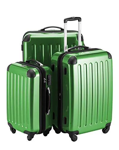 HAUPTSTADTKOFFER - Alex - 3er Koffer-Set Trolley-Set Rollkoffer Reisekoffer Erweiterbar, 4 Rollen, (S, M & L), Grün