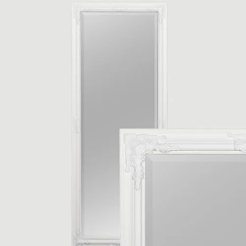 Eleganter Wandspiegel BESSA Weiss-matt 180x60cm - Dekorativer Wandspiegel mit Holzrahmen, ideal für Flur oder Bad. Facettenschliff und wahlweise Montage im Hoch- oder Querformat sorgen für stilvolle Akzente.