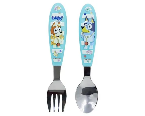 Bluey Kinderbesteck Set 2-teilig – Löffel & Gabel mit Motivgriffen (2-tlg), 1 Personen