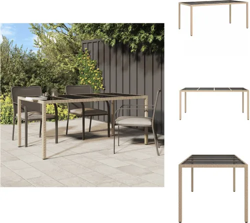 Beiger Gartentisch 190x90 cm aus gehärtetem Glas und Poly Rattan