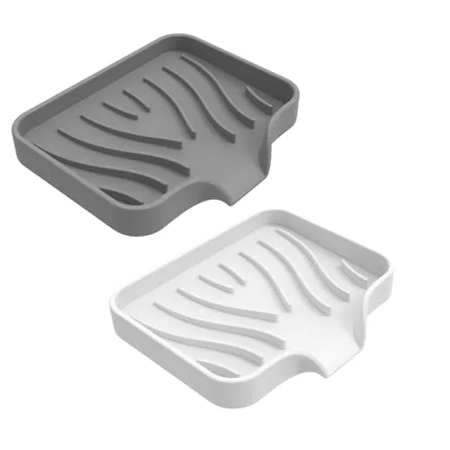 Wisebom 2 Stück Seifenschalenn Silikon, Seifenablage mit Ablauf, Seifenhalter Dusche, Seifendose für Badezimmer, Küche, Zähler(Grau+Weiß)