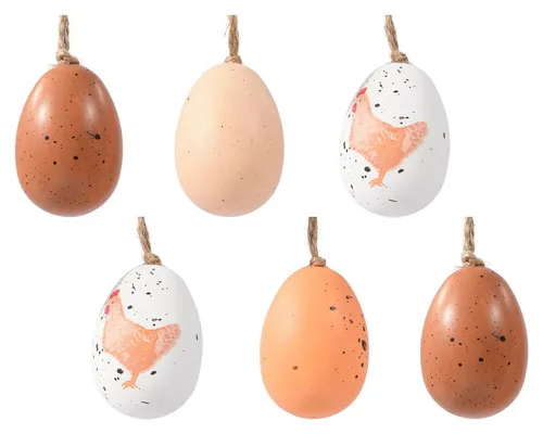 Decoris season decorations Osterei, Ostereier zum Aufhängen 6x9cm bruchfest 6er Set Weiß / Braun