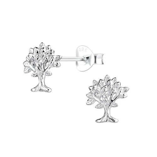 Monkimau - Lebensbaum Ohrringe, Ohrstecker, Ohrschmuck - aus 925 Sterling Silber - für Damen und Mädchen - handgefertigt, hypoallergen und kleine Geschenkidee