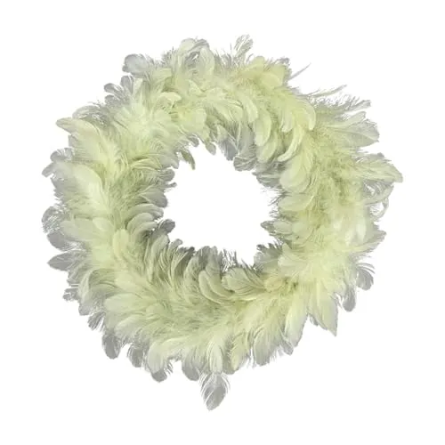 MACOSA EX248774 Federkranz Lindgrün 35 cm Federn Tischdeko Kranz Grün Ostern Osterkranz Osterdekoration Nest Natur Osterdeko Deko Türkranz Dekokranz Dekoration