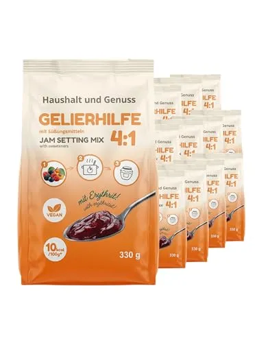 Haushalt und Genuss Gelierhilfe 4:1 mit Erythrit Alternative zu Gelierzucker 10 kcal für 1,3 bis 1,5kg Früchte Diabetiker Keto Low Carb Vegan zahnfreundlich 330 g (12er Pack (12x330g))