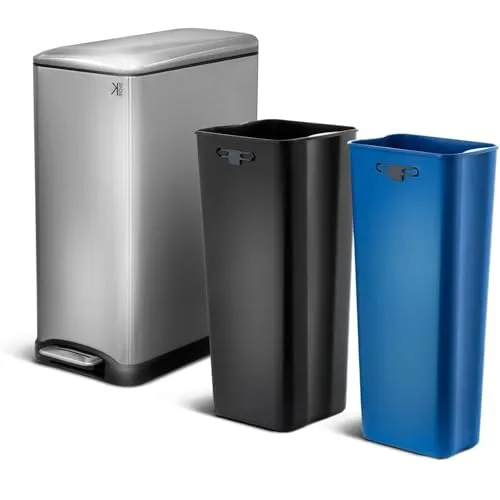 Kitchen Move Abfalleimer 50L EDGE für Mülltrennung - Schmaler 50L Tretabfalleimer aus rostfreiem Edelstahl, ideal für die Mülltrennung. Mit Soft Close System und Anti-Fingerprint-Finish für hygienische Nutzung.