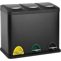 SVITA TC3X8 24 L Treteimer - Pulverbeschichteter Stahl in Schwarz, ideal für umweltgerechte Mülltrennung mit 3-fach Inneneimer und Tretmechanismus