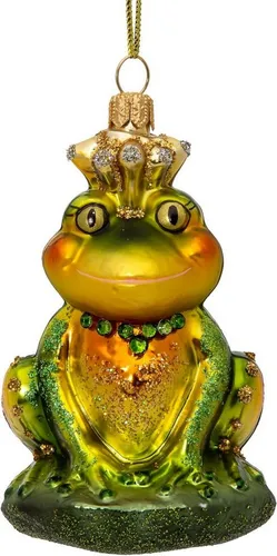 SIKORA Christbaumschmuck BS748 Frosch mit Krone - Premium Weihnachtsbaum Anhänger aus Glas, verleiht Ihrem Baum einen charmanten und einzigartigen Look.