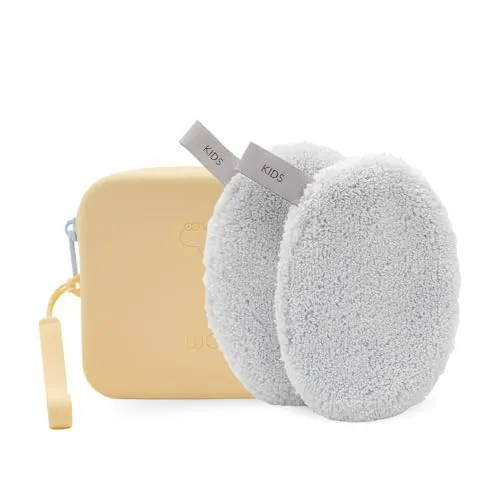 Waschies 3-tlg. Babys & Kinder Geschenkset mit wasserabweisendem Kulturbeutel in Pastellgelb & Waschpads in Grau - waschbar, wiederverwendbar & nachhaltig - ideal für Reisen und den täglichen Gebrauch