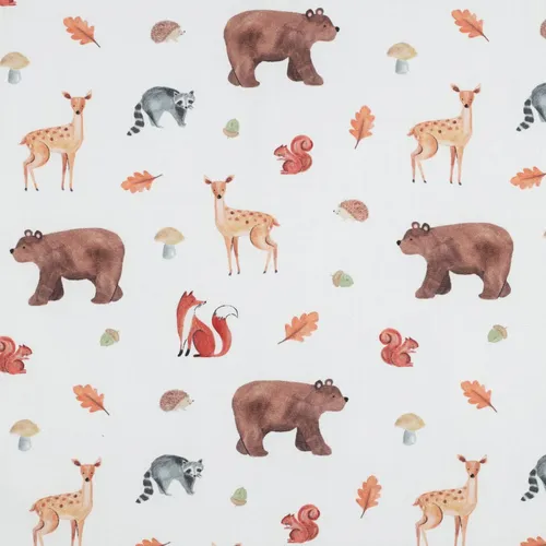 Waldtiere weiß Stoff Kinderstoff Baumwollstoff Meterware Deko Kinder BC024