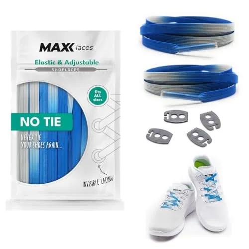 MAXX laces Flache elastische Schnürsenkel mit Einstellbarer Spannung Schuhbänder ohne Binden komfortable Schuhbinden einfach zu bedienen Passt zu jedem Schuh, Blau ombre, 120