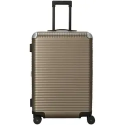 FPM Milano Bank Light Spinner 68 - Eleganter 4-Rollen-Trolley 68 cm - Robuster 4-Rollen-Trolley in matt almond, ideal für 3- bis 4-tägige Reisen. Aus 100 % Markrolon©-Polycarbonat gefertigt, bietet er hohe Stabilität und Komfort mit TSA-Schloss und italienischem Ledergriff.
