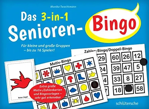 Das 3-in-1 Senioren-Bingo: Extra große Karten für bis zu 16 Spieler