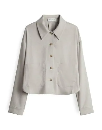 OPUS PANTS Damen Langarmbluse | FAMOSY Boxy Overshirt aus nachhaltigem Viskose Mix Hazy Fog Melange, 34