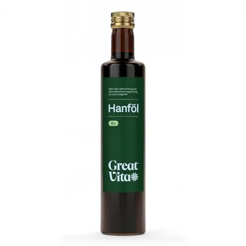 GreatVita Bio Hanföl, 100% rein & kaltgepresst, 500ml Hanfsamenöl hoher Anteil an Omega 3 & 6 Fettsäuren