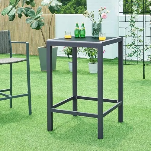 casa.pro Outdoor Bartisch Avise - Wetterfester Garten Stehtisch mit Glasplatte - Bartisch für die Terrasse, robust und wetterbeständig aus Aluminium und gehärtetem Glas, ideal für entspannte Abende im Freien.