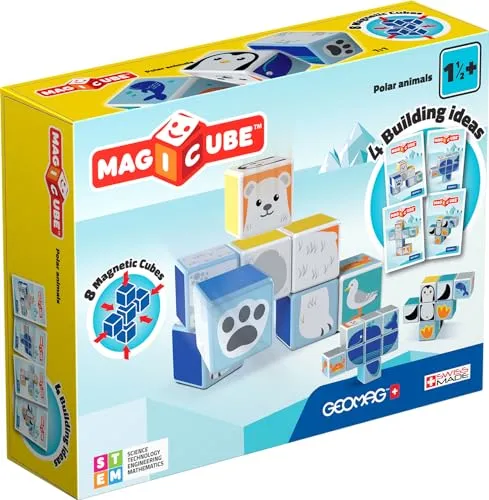 Geomag 134 MAGICUBE Polar Animals Konstruktionsspielzeug, 8 Magnetwürfel