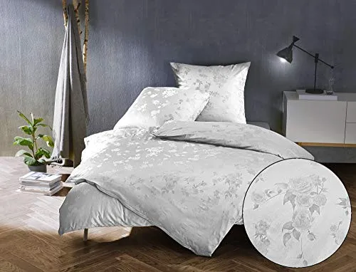 Bettwäsche Mako Satin Jacquard Damast Zoé Rose, 2-teilig in weiß von Bettwäsche mit Stil