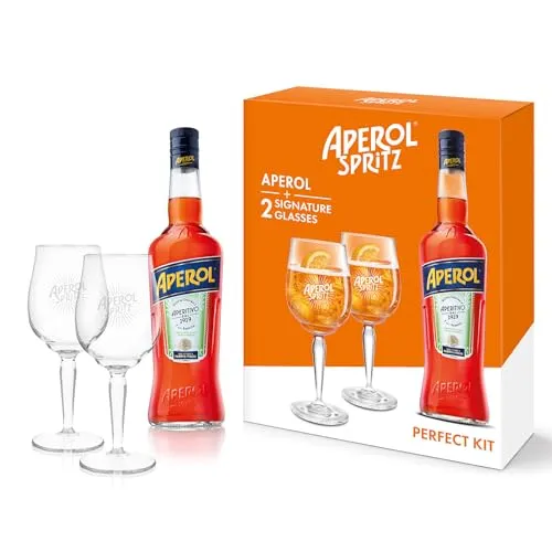 Aperol Aperitivo Geschenkset mit Gläsern - Cocktails - Das Set enthält 0,7 l Aperol und 2 Gläser, ideal für den perfekten Aperol Spritz. Genießen Sie den einzigartigen Geschmack und feiern Sie mit Freunden!