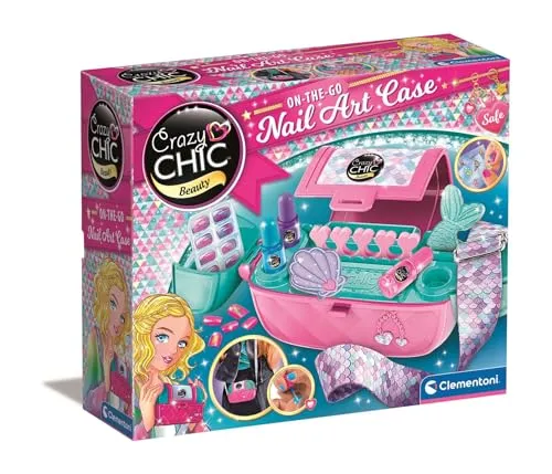Clementoni® Kreativset Crazy Chic - Nail-Art Tasche für unterwegs - Kreativkästen für modebewusste Kinder, inklusive Ablage und praktischem Tragegurt für kreative Nagelgestaltungen überall.