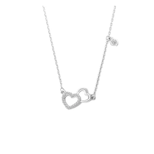 Suzan Gold® 925 Silber Herzkette für Damen mit funkelndem Zirkonia-Herzanhänger im Design Heartspark | zeitloser Damenschmuck aus echtem Silber – wasserfest & elegant | Geschenk für Frauen