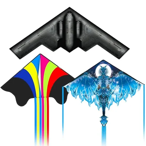Flying Hoofer Kinder und Erwachsenen-Drachen-Set (3-teiliges Set), extrem einfach zu fliegen für Anfänger, geeignet für Outdoor-Aktivitäten wie Strände und Parks. (Delta & Drache & Bomber)