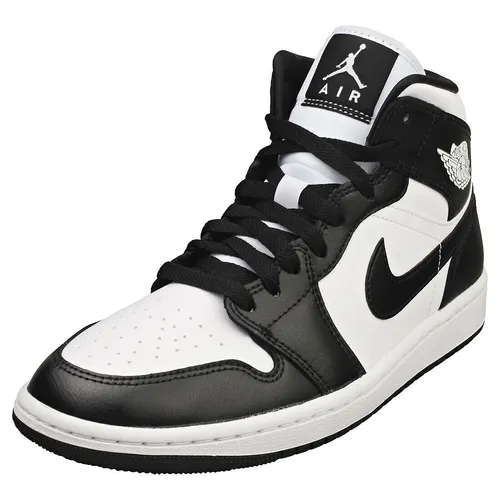 Nike Air Jordan 1 Mid Damen - Stylische Sneaker in Weiß Schwarz - 36 EU - Sneaker für Damen mit hochwertigem Leder-Obermaterial, ideal für den Alltag und Berufskleidung, Absatzhöhe 2.7 cm, perfekt für stilbewusste Frauen.