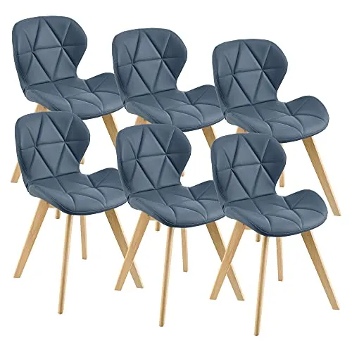 [en.casa] Esszimmerstuhl Älmhult 6-er Set - Komfort und Stil für jeden Raum - Esszimmerstühle in Blau, 6er Set mit weicher Polsterung für hohen Sitzkomfort und stabilen Buchenholzbeinen. Ideal für Esszimmer, Küche oder Wohnzimmer.